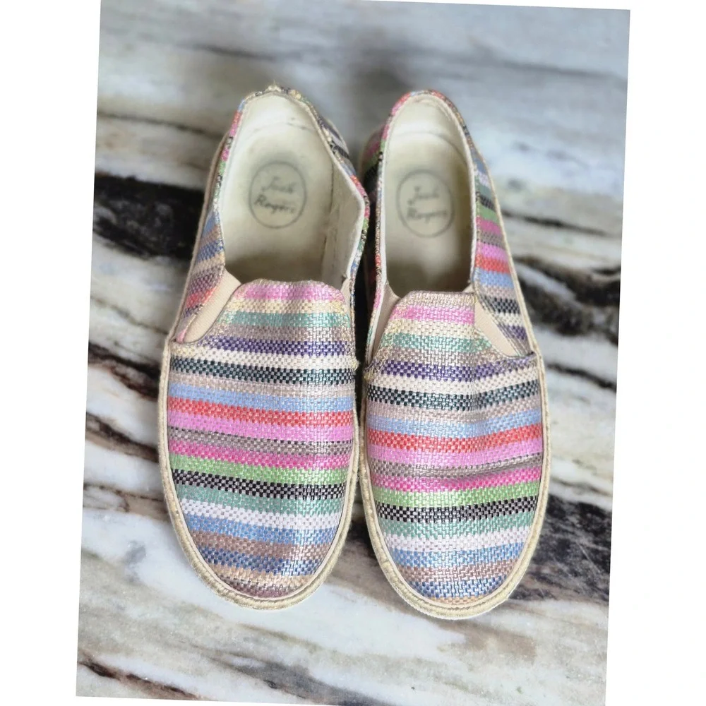 Jack Rogers Tucker 8M Multi Color Striped Woven Espadrille Slip On Sneakers